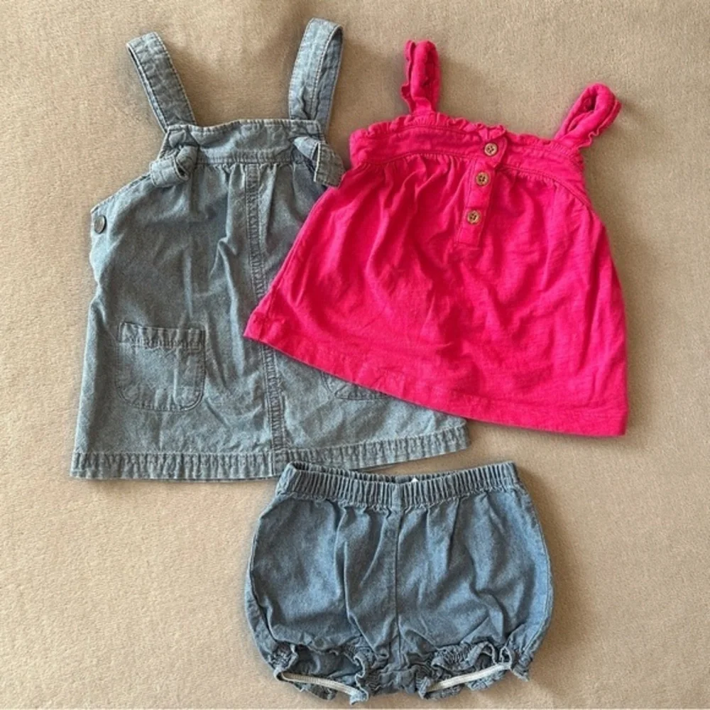 EUC Carter’s 3pc Baby Girl Outfit Set, Hot Pink & Denim, 6-9 Months